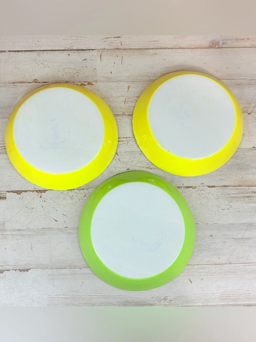 Lot Of 3 Vintage Valentina Yellow Green Scalloped Edge Stoneware Baking Dish